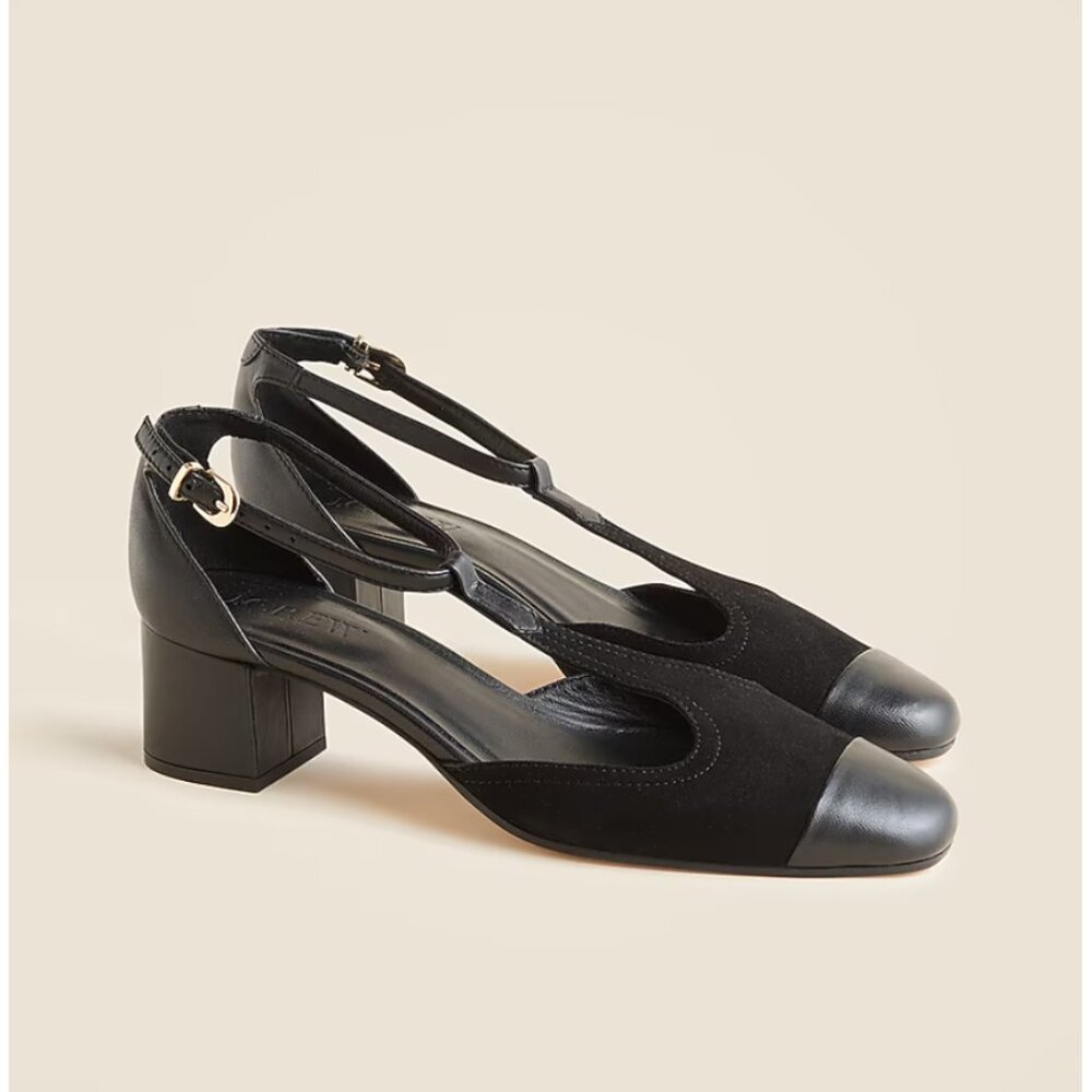 JCREW Mollie Black Suede T-Strap Heels - NWT